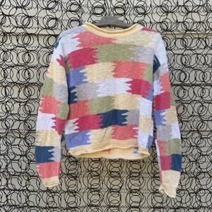 Y2K Christopher and Banks Pastel Brush Stroke Colorblock Knit Sweater MEDIUM